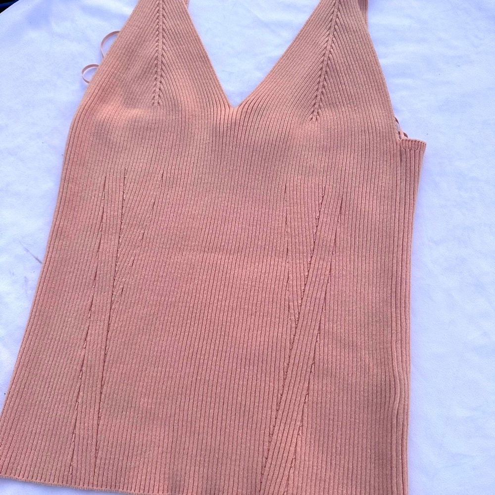 Elegant Coral Pink Sleeveless Knit Top